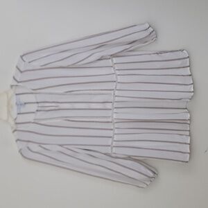 Fever Boho White w/ Tan & Black Vertical Stripes Long Sleeve Rayon Top S